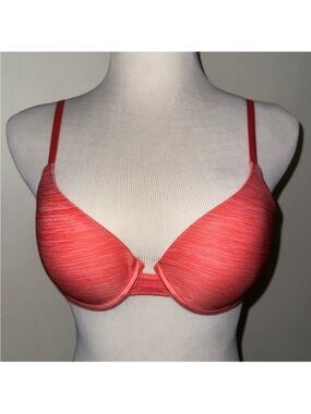 Victoria’s Secret uplift semi demi coral orange padded bra adjustable straps 34B